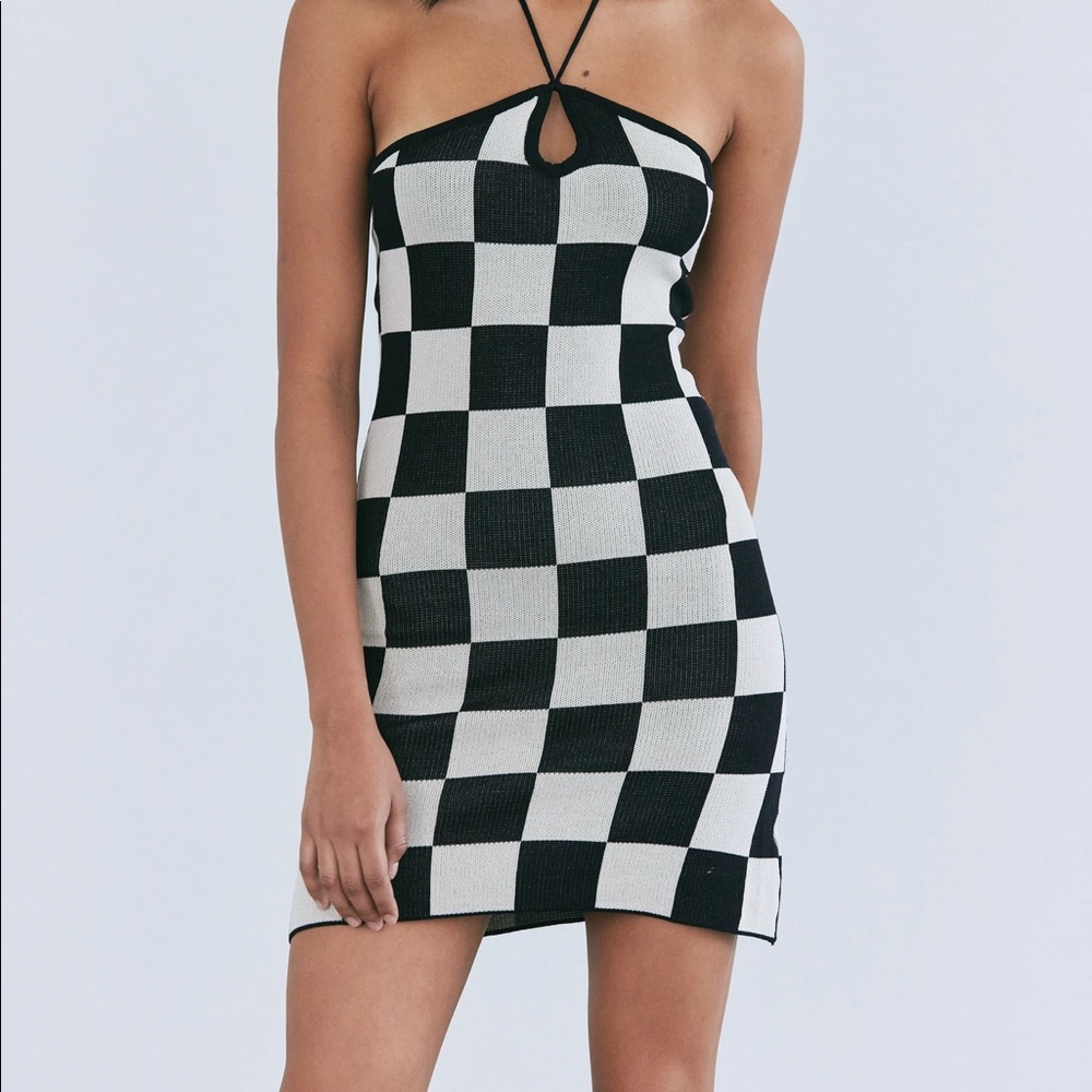 NWOT Source Unknown Checkerboard Halter Knit Dress